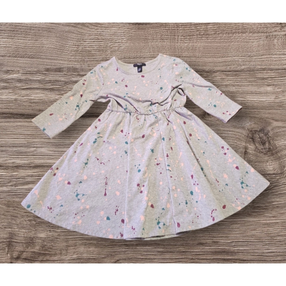 Gap Kids Factory Long sleeve Paint Splattered Skater dress Heather Gray Size S